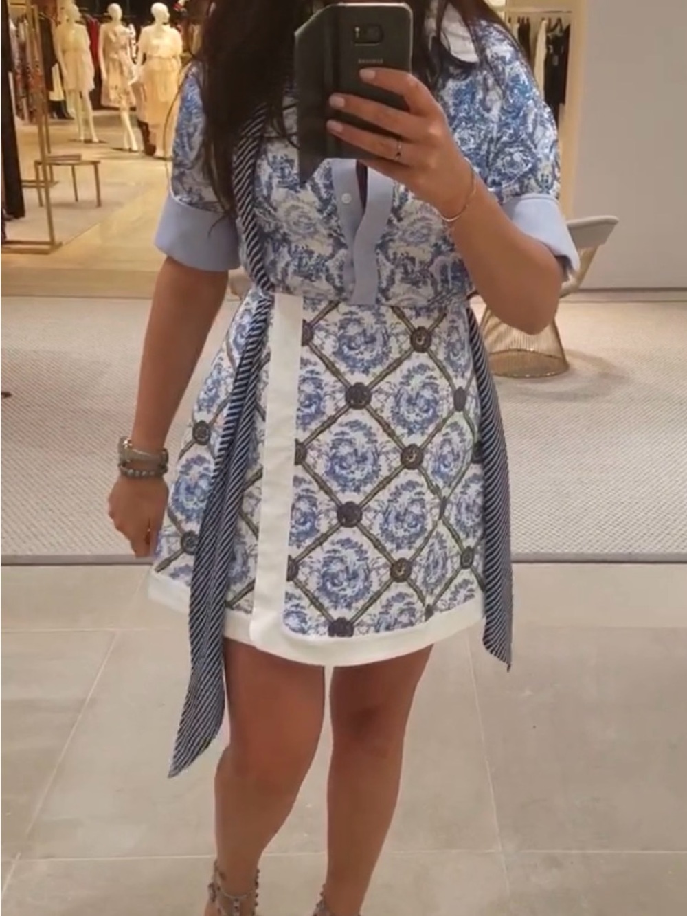 Mary Katrantzou Cotton Blue Dress, Size 8 US, Medium
